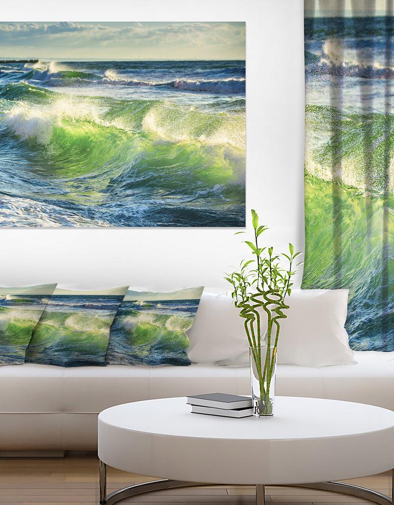 DesignQ Sunrise and Shining Waves in Ocean - Beach Canvas Wall Art