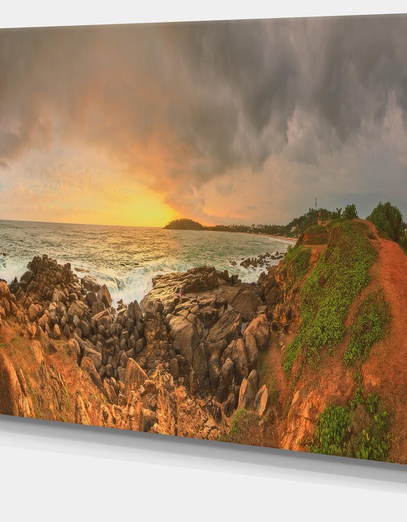 DesignQ Sunrise At Romantic Beach At Sri Lanka - Landscape Artwork Canvas