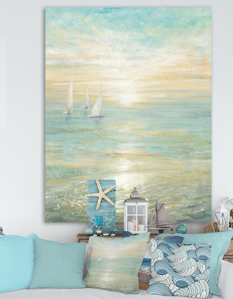 DesignQ Sunrise Boat I - Nautical & Coastal Premium Canvas Wall Art