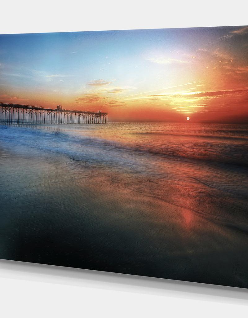 DesignQ Sunrise By The Pier - Sea & Shore Photography On Wrapped Canvas