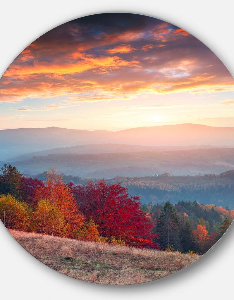 DesignQ Sunrise In Carpathian Mountains - Landscape Photo Disc Metal Wall Art