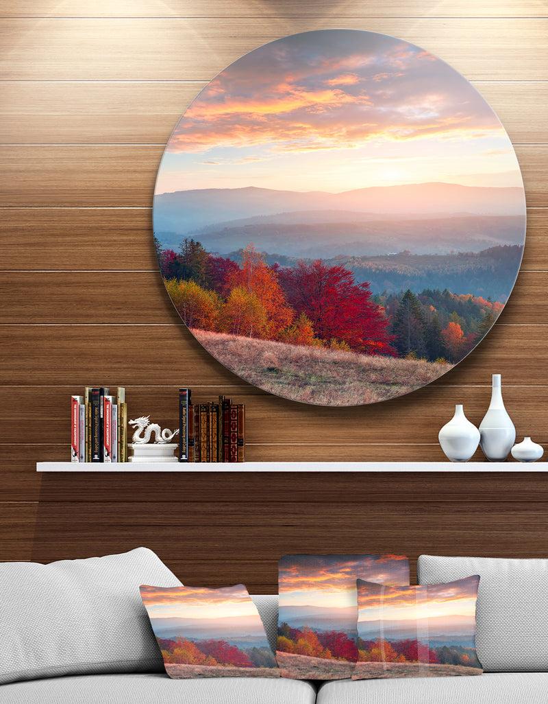 DesignQ Sunrise in Carpathian Mountains - Landscape Photo Disc Metal Wall Art