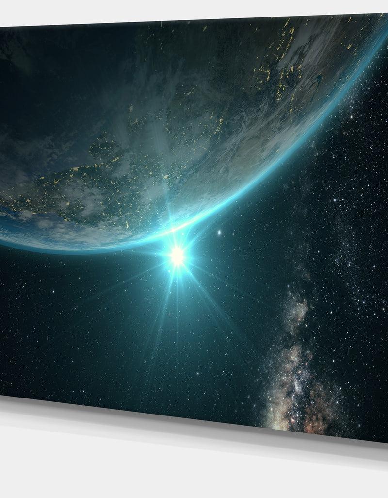 DesignQ Sunrise In Earth From Space - Contemporary Landscape Canvas Art