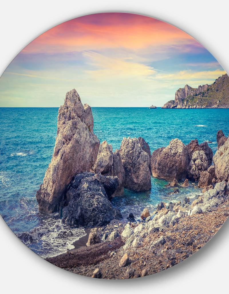 DesignQ Sunrise In Spring Panorama - Seashore Disc Metal Wall Art