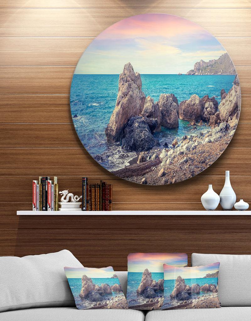 DesignQ Sunrise in Spring Panorama - Seashore Disc Metal Wall Art