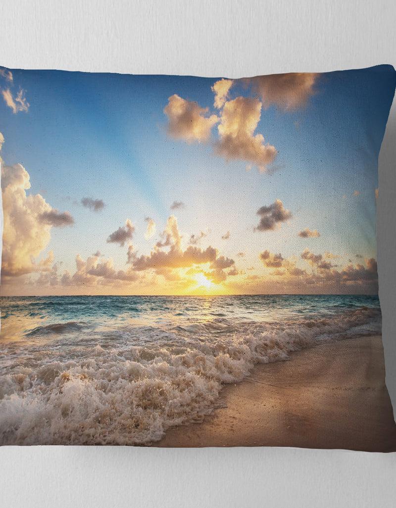 DesignQ Sunrise On Beach Of Caribbean Sea - Seashore Throw Pillow