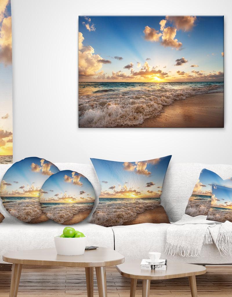 DesignQ Sunrise on Beach of Caribbean Sea - Seashore Throw Pillow