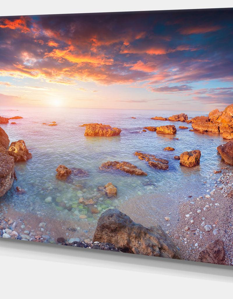 DesignQ Sunrise On South Coast Of Sicily - Seashore Canvas Artwork Print