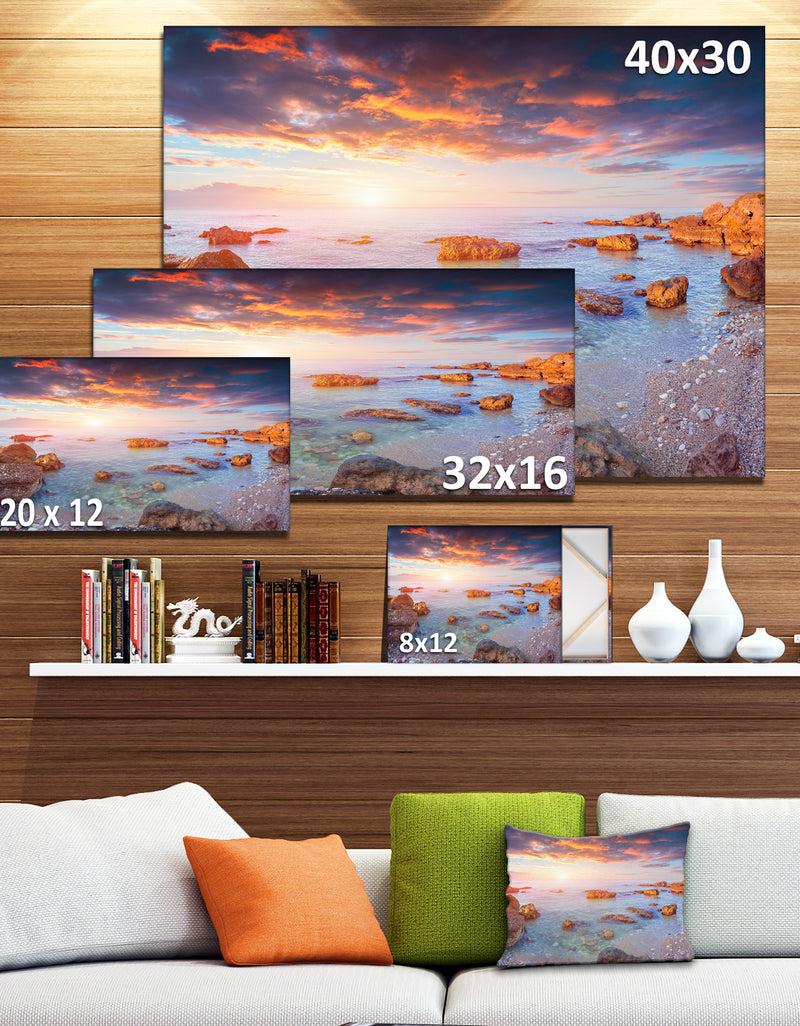 DesignQ Sunrise On South Coast Of Sicily - Seashore Canvas Artwork Print