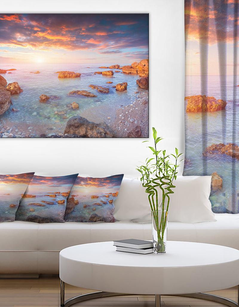DesignQ Sunrise on South Coast of Sicily - Seashore Canvas Artwork Print
