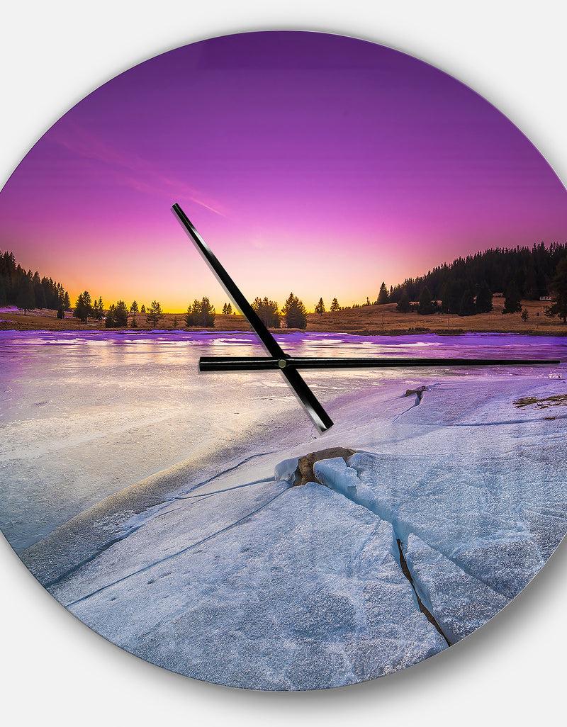 DesignQ Sunrise Over Frozen Lake - Oversized Landscapes Wall CLock