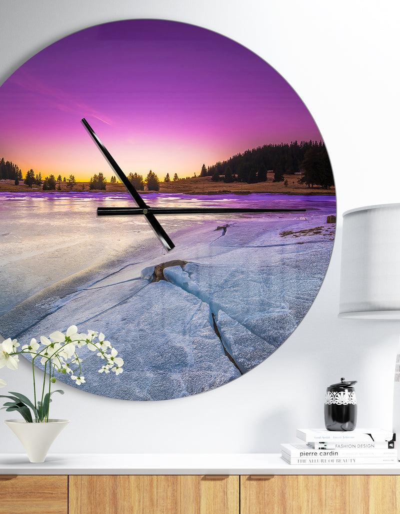 DesignQ Sunrise over Frozen Lake - Oversized Landscapes Wall CLock