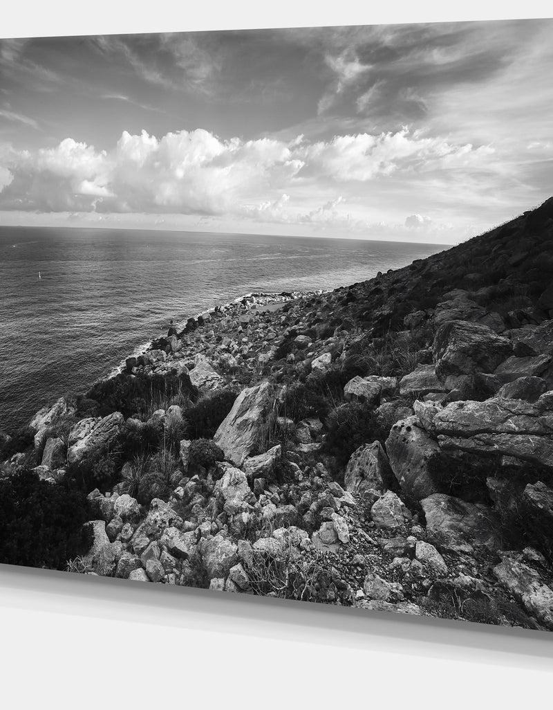 DesignQ Sunrise Over Sicily Black And White - Beach Canvas Wall Art