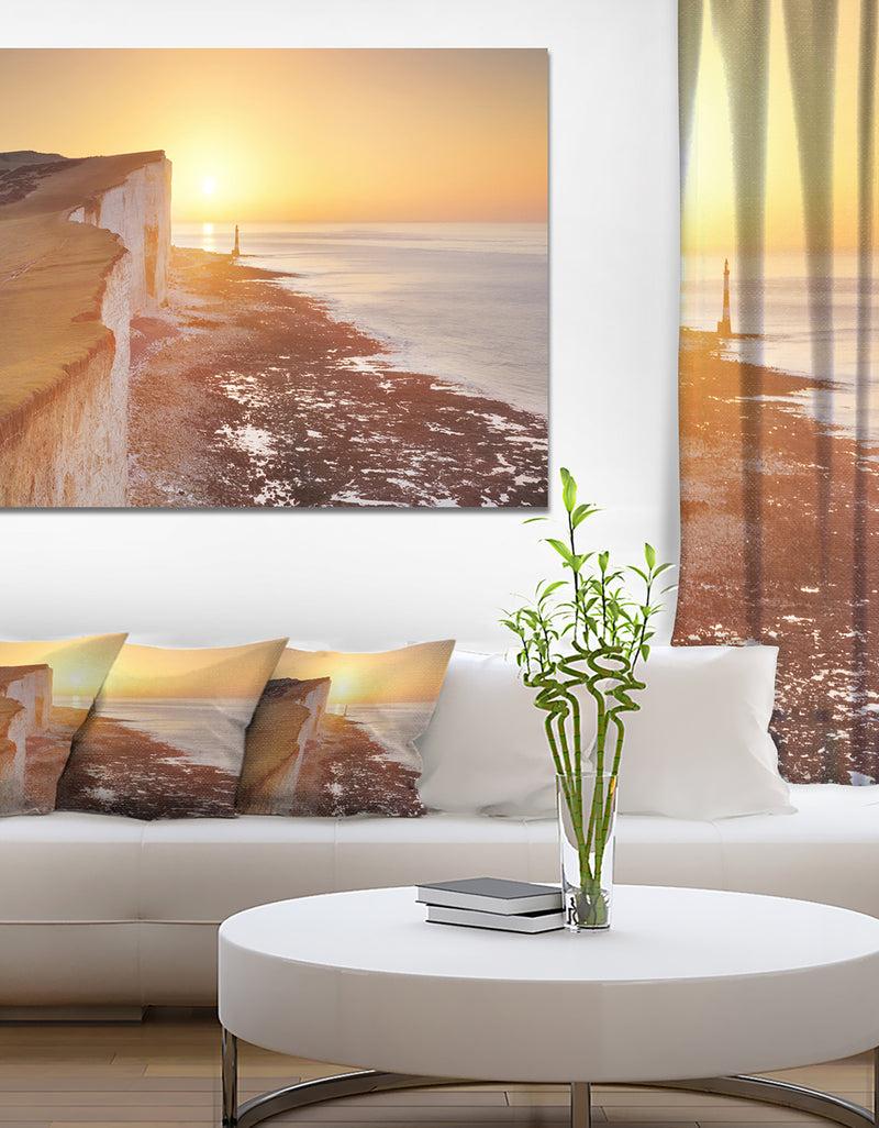 DesignQ Sunrise over South Coast of England - Modern Seashore Canvas Wall Art