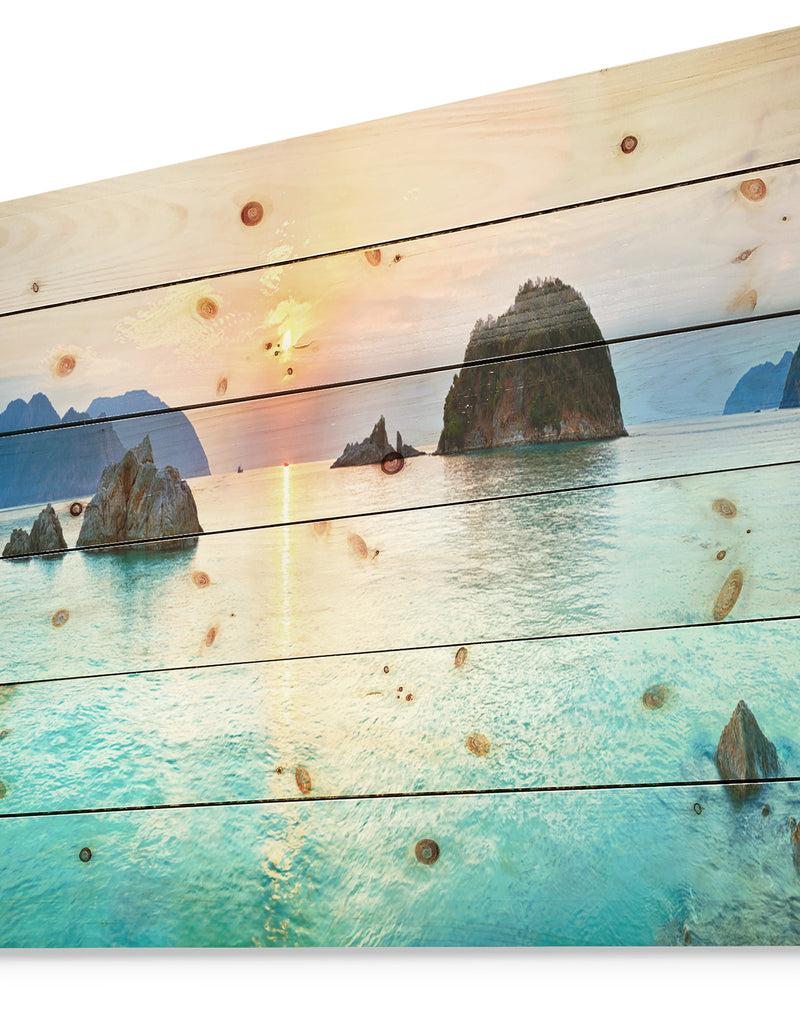 DesignQ Sunrise Panorama - Photography Print On Natural Pine Wood