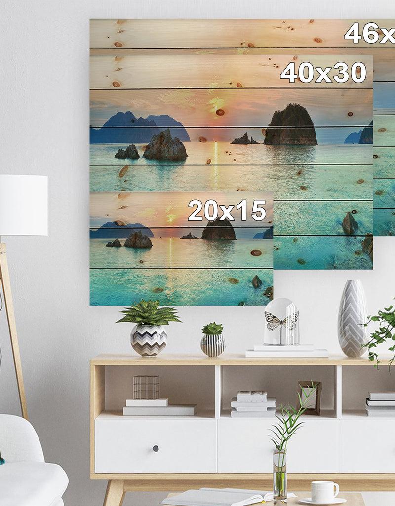 DesignQ Sunrise Panorama - Photography Print On Natural Pine Wood