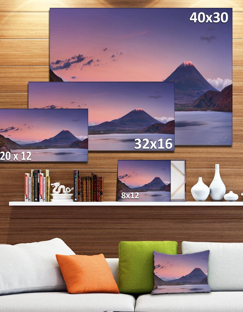 DesignQ Sunset At Mount Fuji And Lake Motosu - Modern Landscape Canvas Art