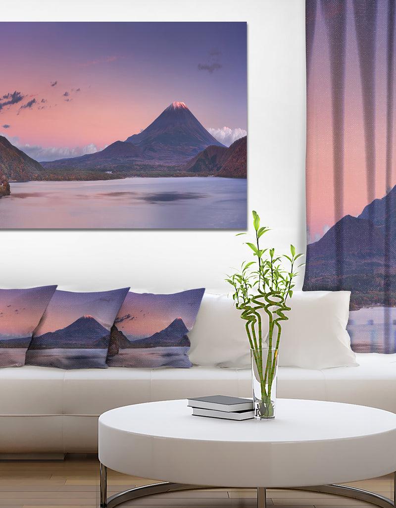 DesignQ Sunset at Mount Fuji and Lake Motosu - Modern Landscape Canvas Art