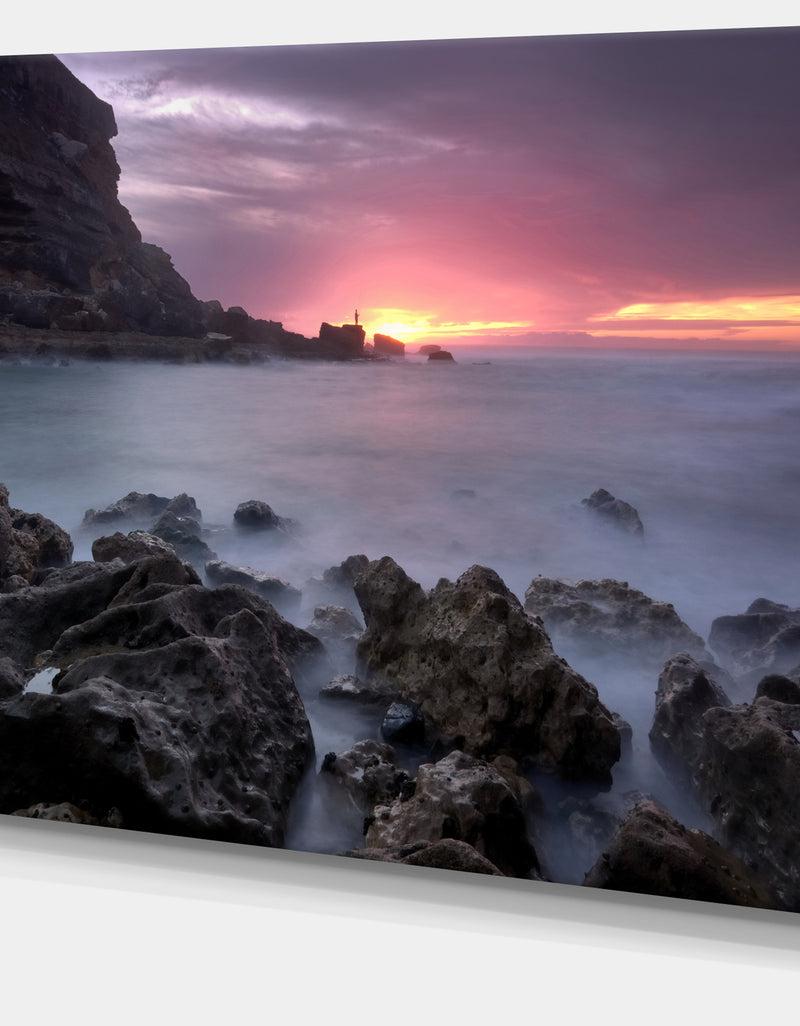 DesignQ Sunset At Samarra Seashore Sintra - Contemporary Seascape Art Canvas