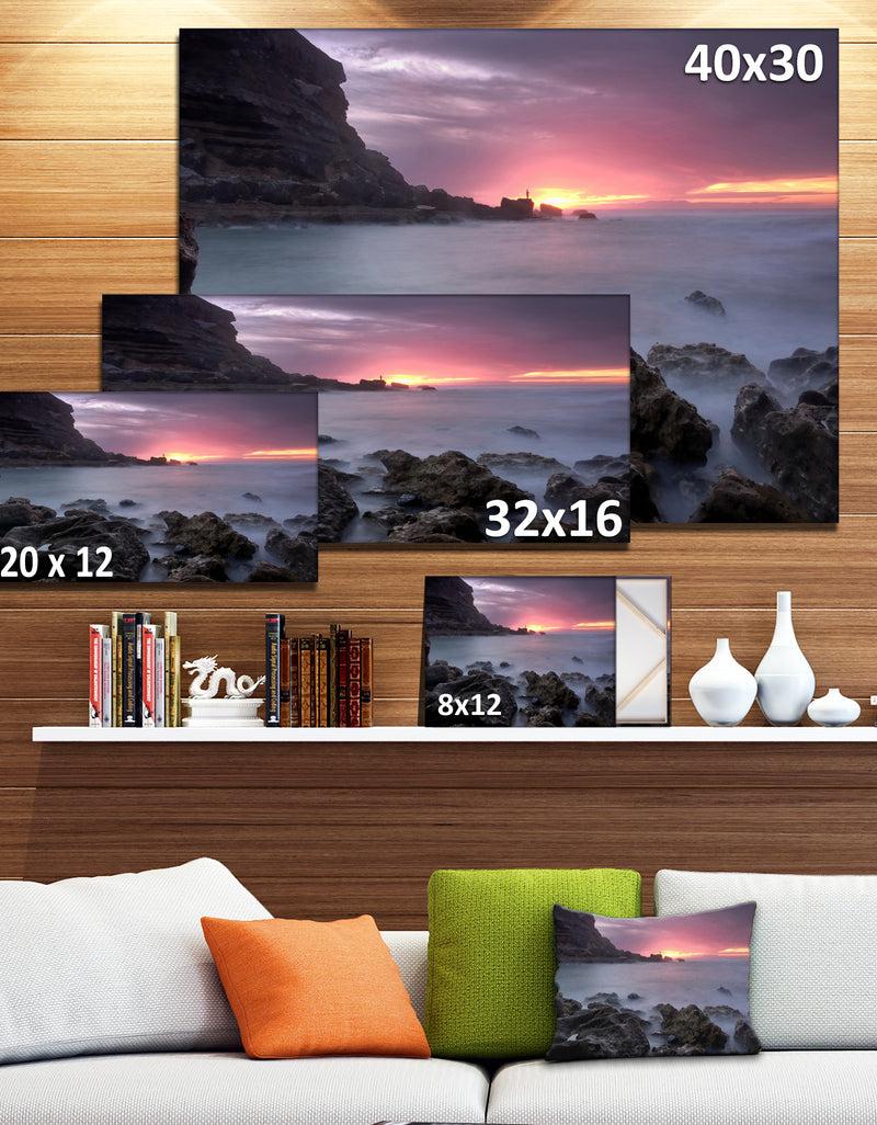DesignQ Sunset At Samarra Seashore Sintra - Contemporary Seascape Art Canvas