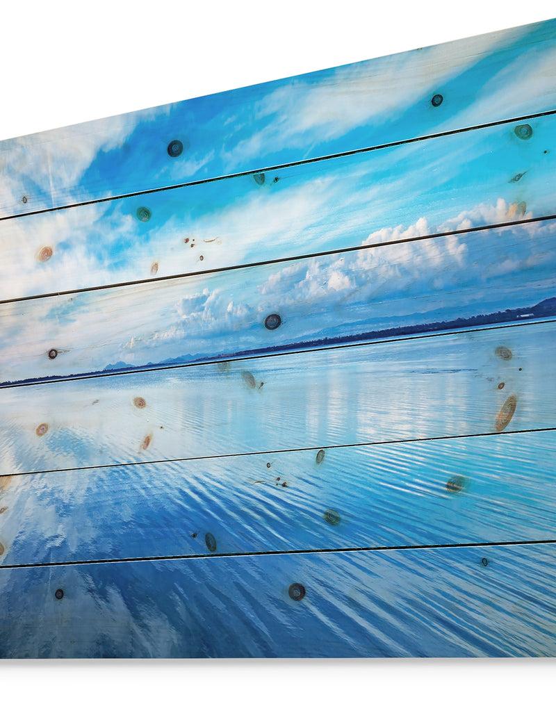 DesignQ Sunset Blue Panoramic Landscape - Landscape Print On Natural Pine Wood