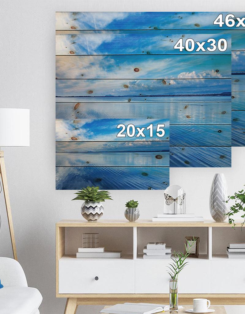 DesignQ Sunset Blue Panoramic Landscape - Landscape Print On Natural Pine Wood