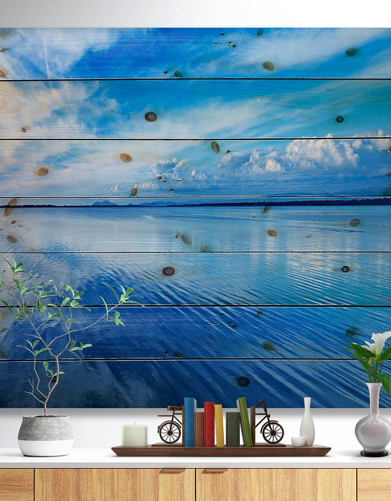 DesignQ Sunset Blue Panoramic Landscape - Landscape Print on Natural Pine Wood