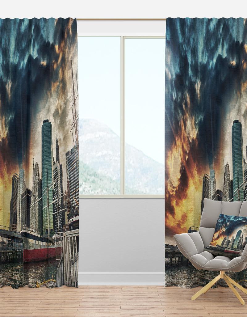 DesignQ Sunset Colors of Manhattan - Cityscape Photo Curtain Panels