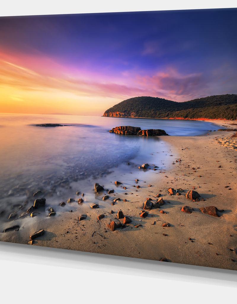 DesignQ Sunset In Cala Violina Bay Beach - Extra Large Seashore Canvas Art
