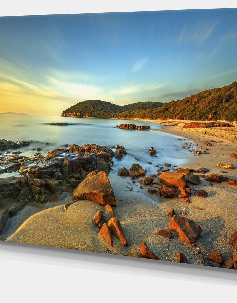 DesignQ Sunset In Cala Violina Bay - Landscape Wall Art Canvas Print