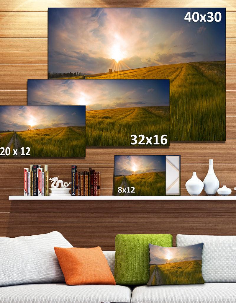 DesignQ Sunset In Field Of Grain Panorama - Large Landscape Canvas Art Print