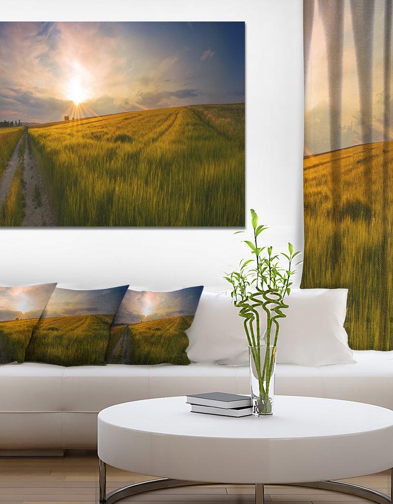 DesignQ Sunset in Field of Grain Panorama - Large Landscape Canvas Art Print