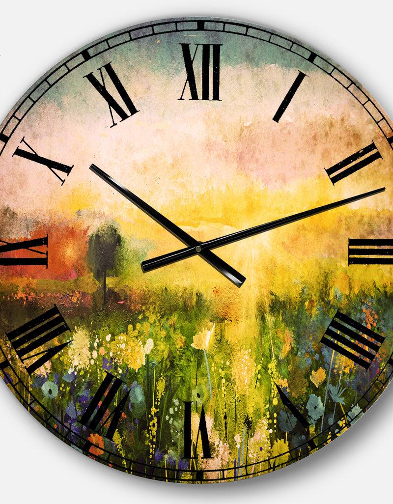 DesignQ Sunset Meadow Landscape - Contemporary Large Wall CLock