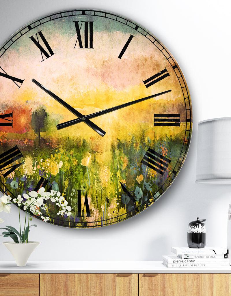 DesignQ Sunset Meadow Landscape - Contemporary Large Wall CLock