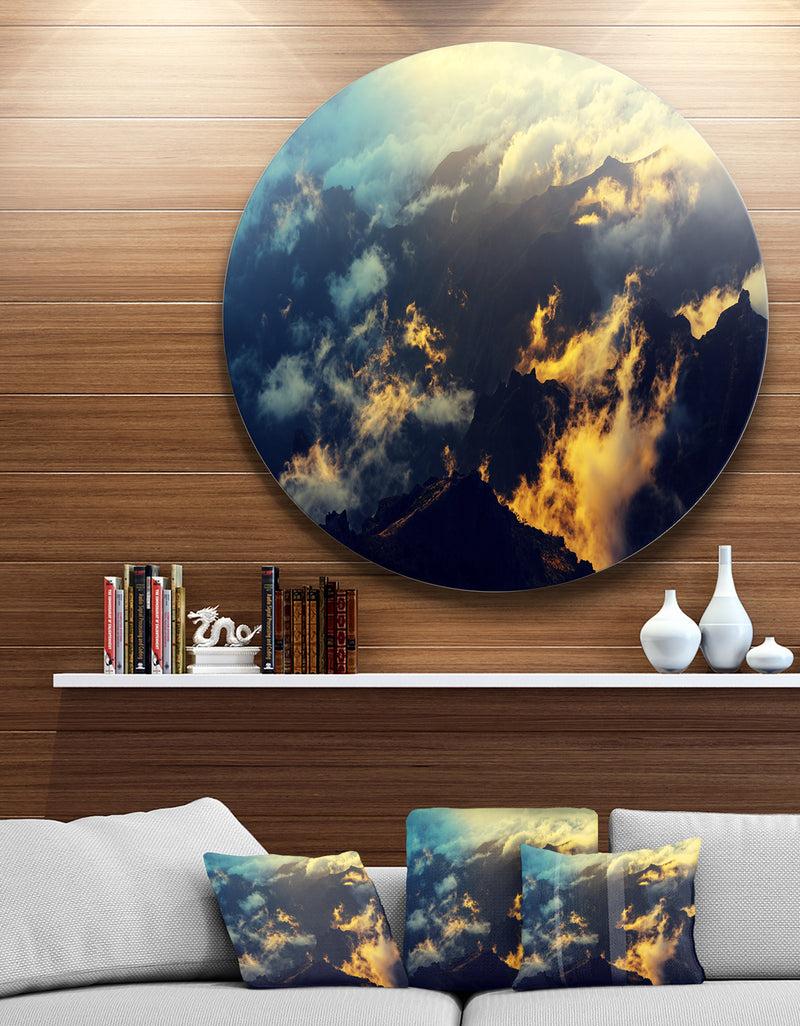 DesignQ Sunset on Hill above Clouds - Disc Metal Artwork Landscape