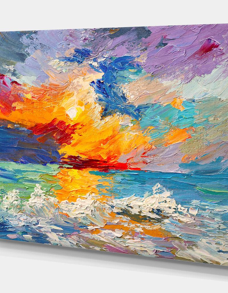 DesignQ Sunset On The Horizon - Sea & Shore Painting Print On Wrapped Canvas