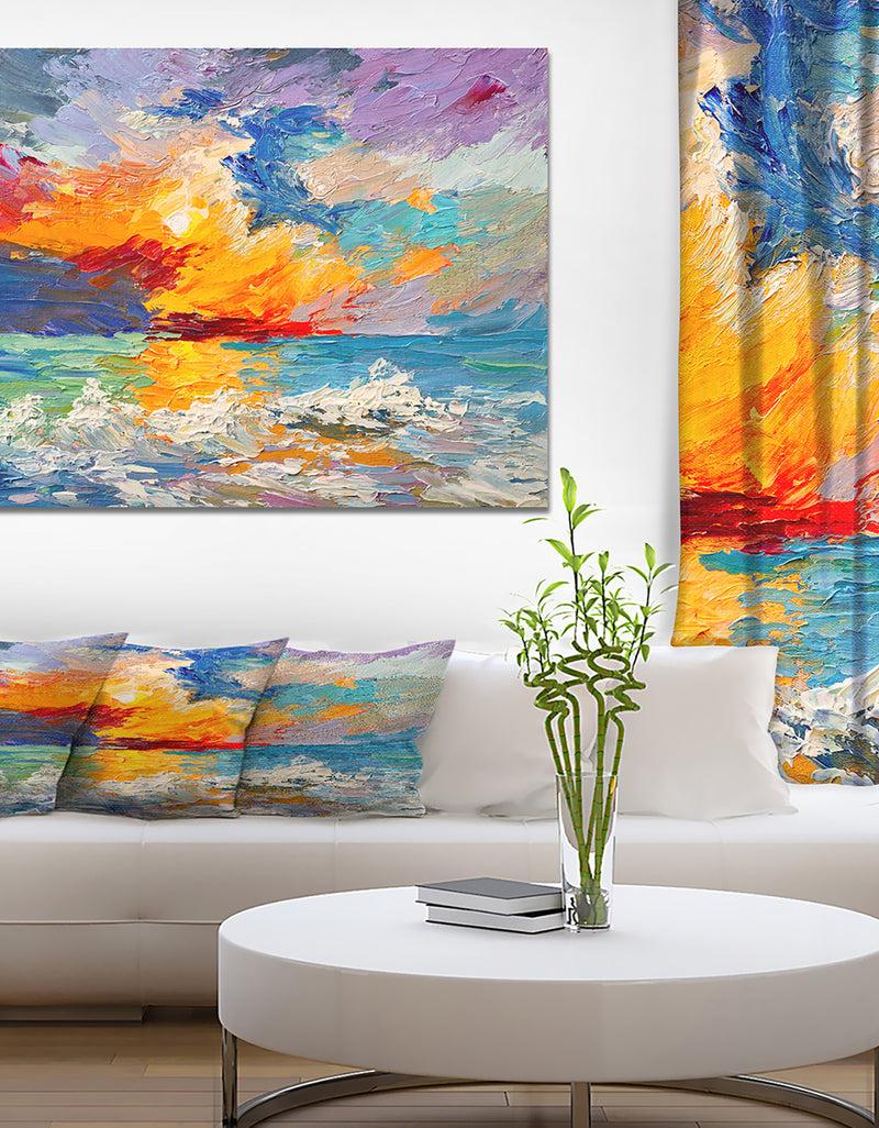 DesignQ Sunset on the Horizon - Sea & Shore Painting Print on Wrapped Canvas