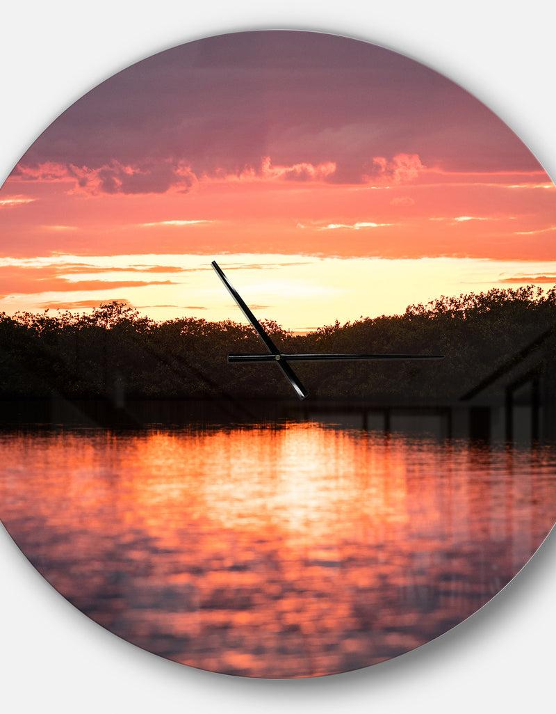 DesignQ Sunset On Tropical Lagoon - Oversized Coastal Wall CLock