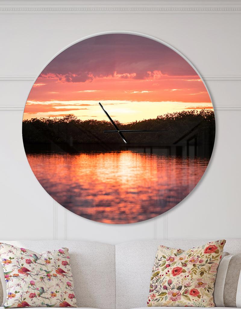 DesignQ Sunset on Tropical Lagoon - Oversized Coastal Wall CLock