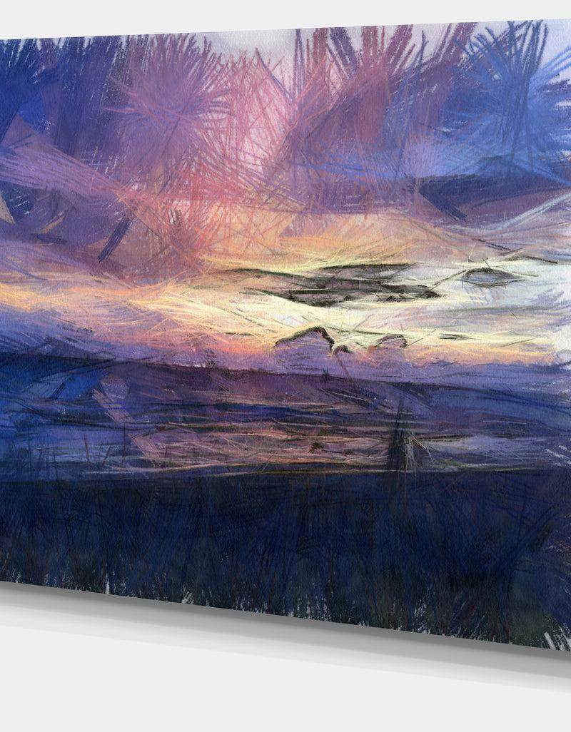 DesignQ Sunset Over Blue Sea Watercolor - Landscape Canvas Wall Art