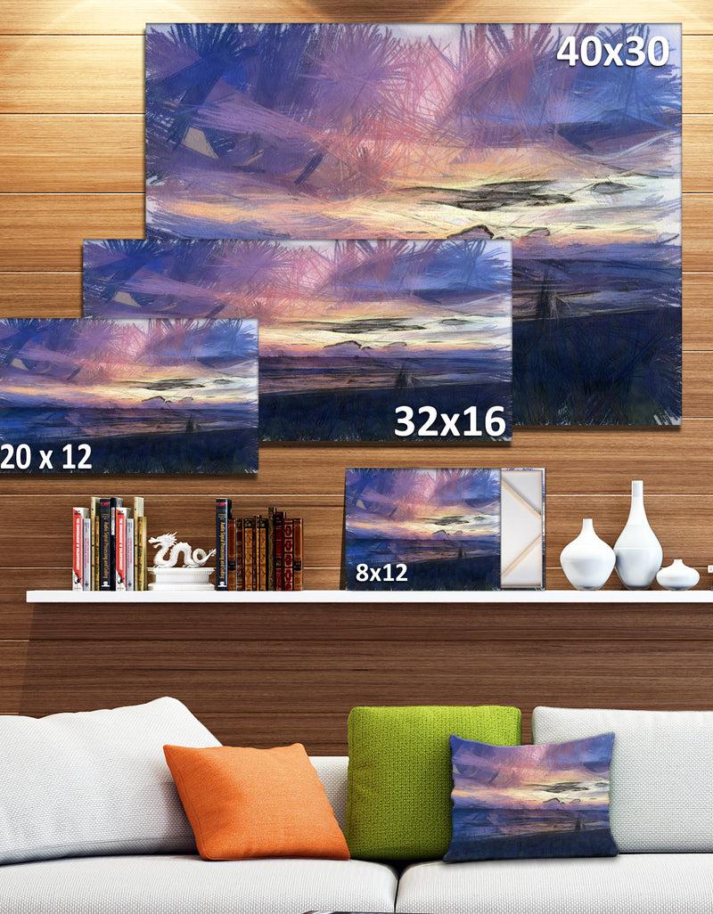 DesignQ Sunset Over Blue Sea Watercolor - Landscape Canvas Wall Art
