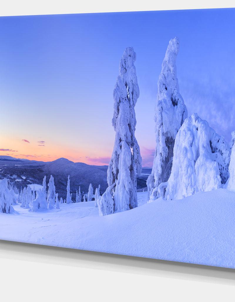 DesignQ Sunset Over Frozen Trees - Modern Landscape Canvas Art