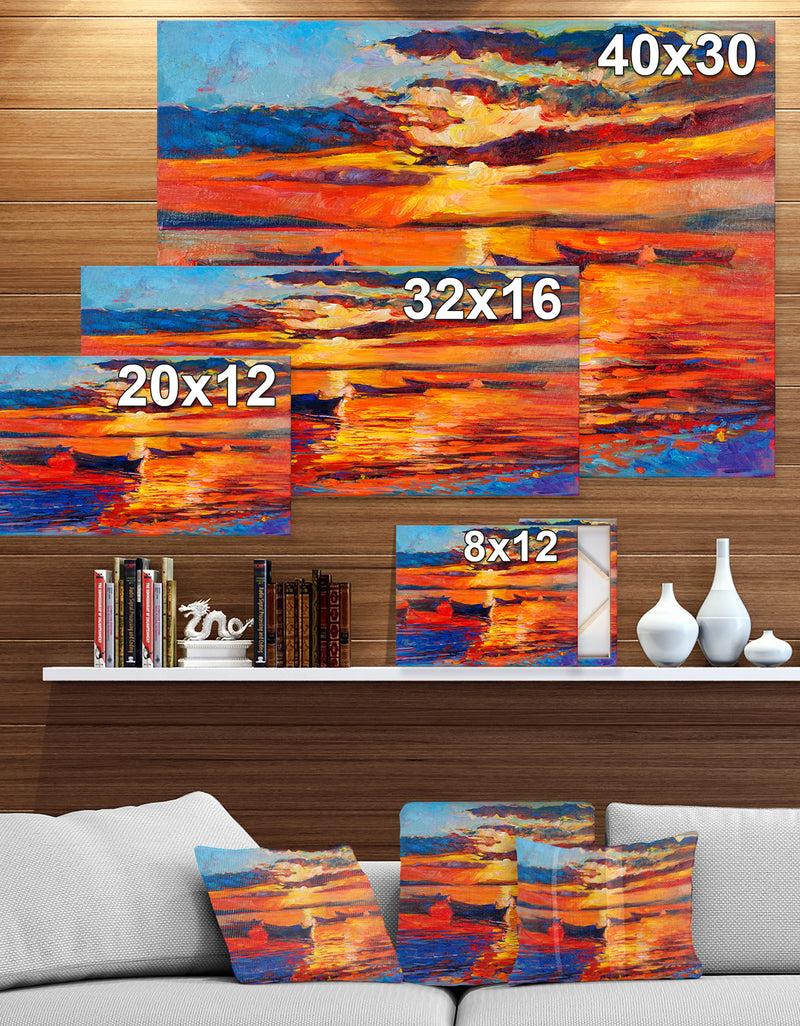 DesignQ Sunset Over Ocean - Nautical Painting Print On Wrapped Canvas