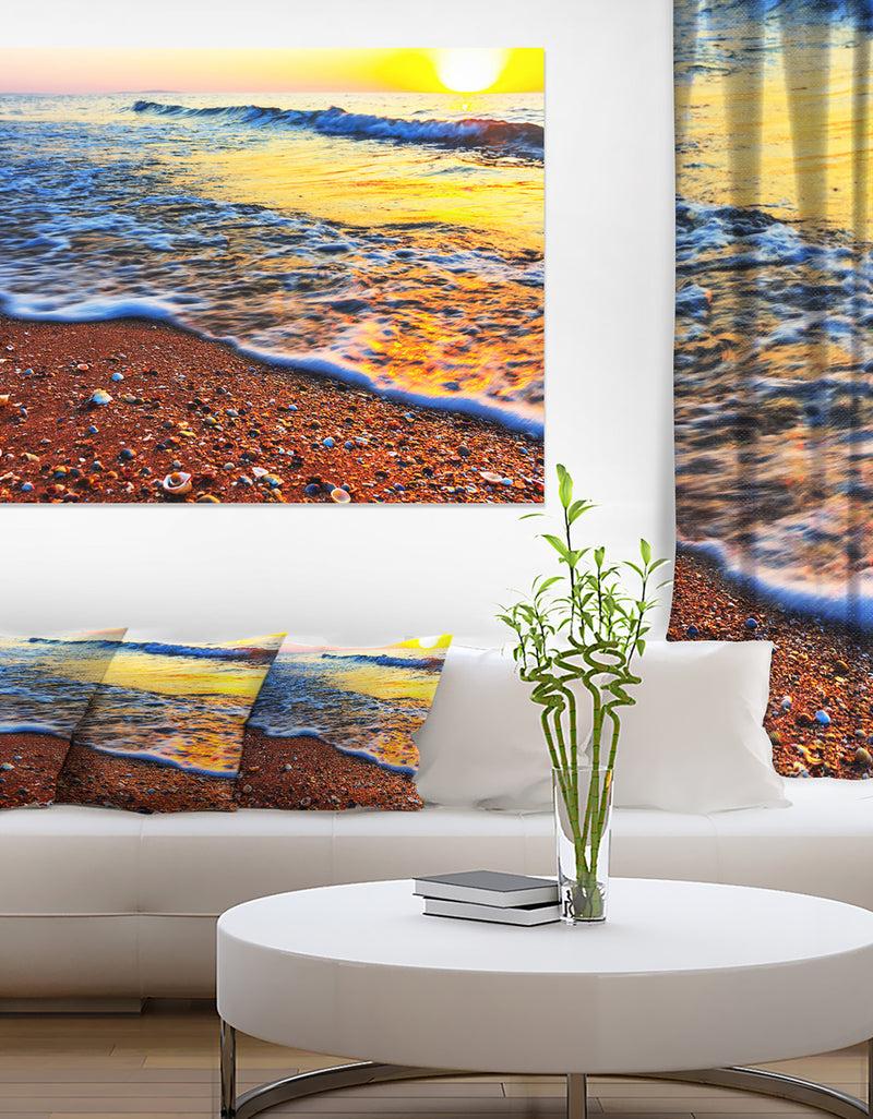 DesignQ Sunset Reflecting in Blue Waves - Large Seashore Canvas Print