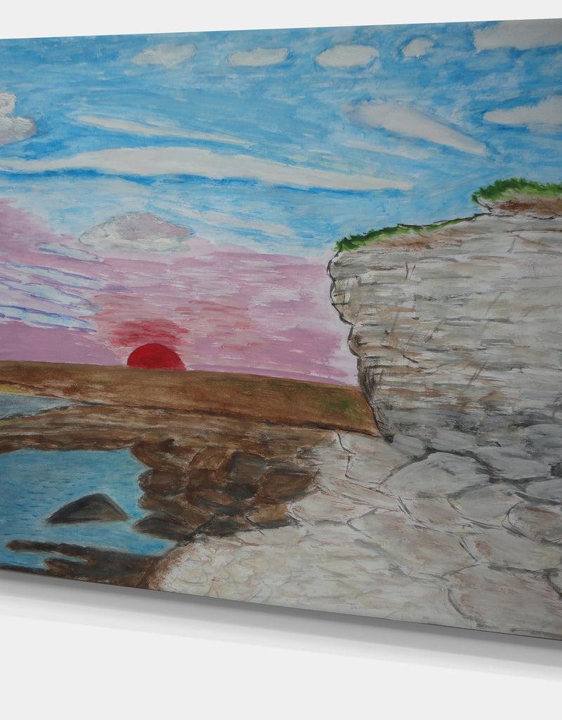 DesignQ Sunset Seashore - Seascape Painting Canvas Print