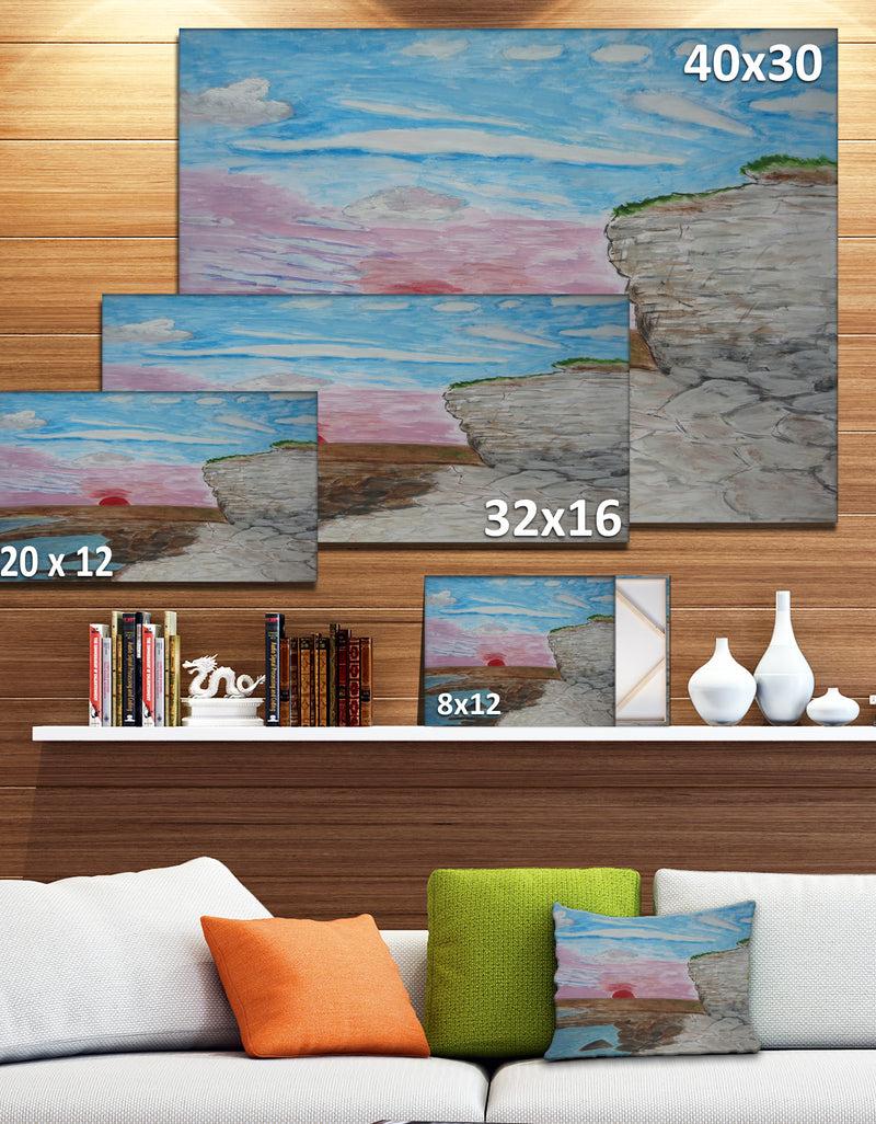 DesignQ Sunset Seashore - Seascape Painting Canvas Print