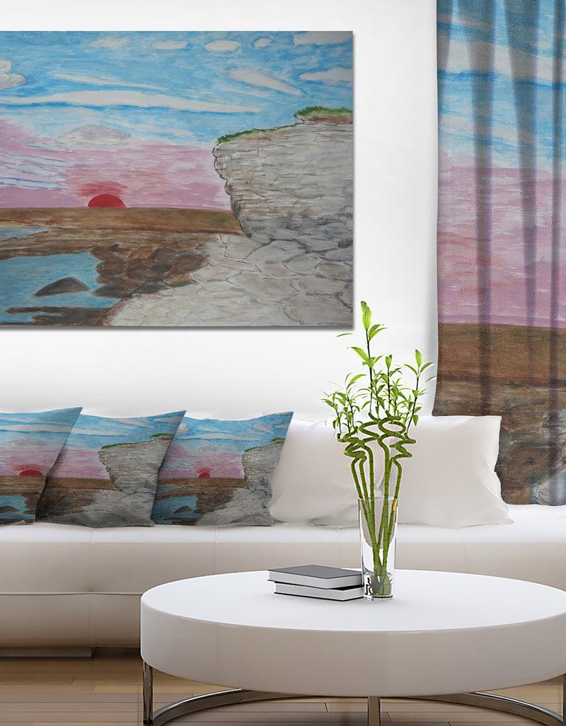 DesignQ Sunset Seashore - Seascape Painting Canvas Print