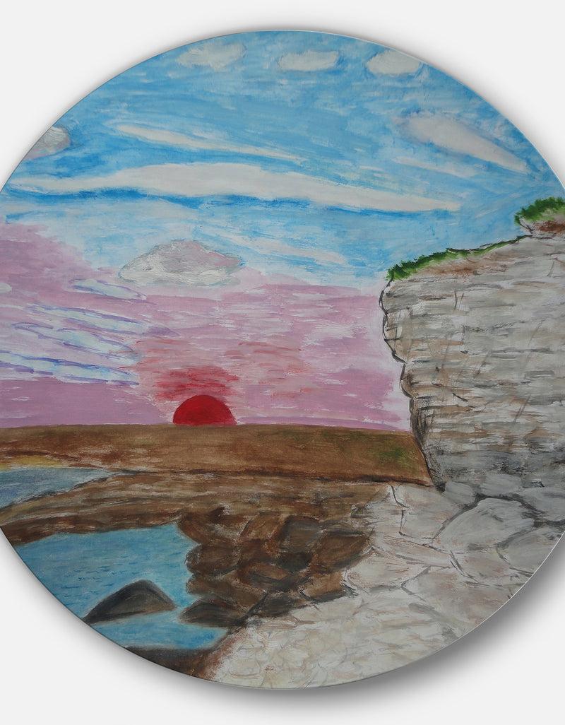 DesignQ Sunset Seashore - Seascape Painting Circle Wall Art