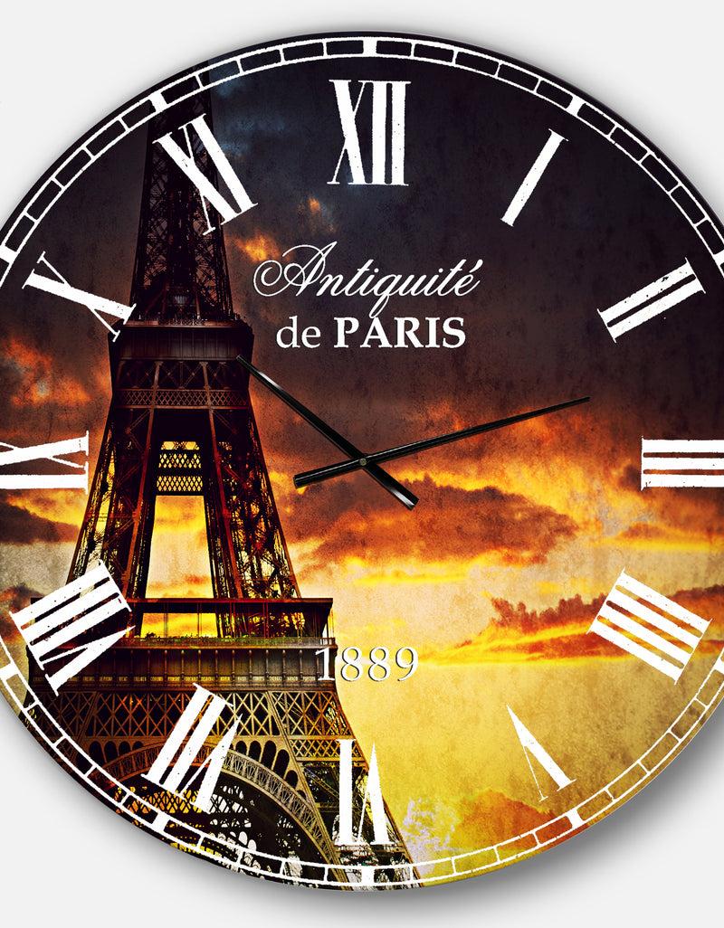 DesignQ Sunset View With Paris Eiffel Tower - Cityscapes Large Wall CLock