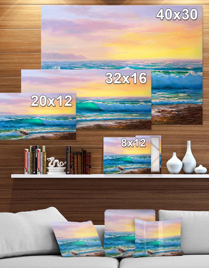 DesignQ Sunsets Over Ocean Waves - Sea & Shore Painting Print On Wrapped Canvas